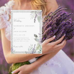 Convite Casamento Floral e Folhagem Lavanda Elegante