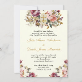 Convite Casamento Floral e Recepção Católica Elegante