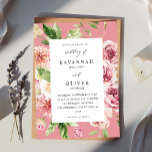 Convite Casamento Floral e Verde Rosa e Pêssego - Rosa<br><div class="desc">Coloque seus hóspedes no clima para o seu casamento com seu Convite Floral e Floral Floral de Pink & Peach.</div>