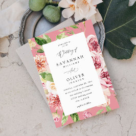 Convite Casamento Floral e Verde Rosa e Pêssego - V2 Rosa