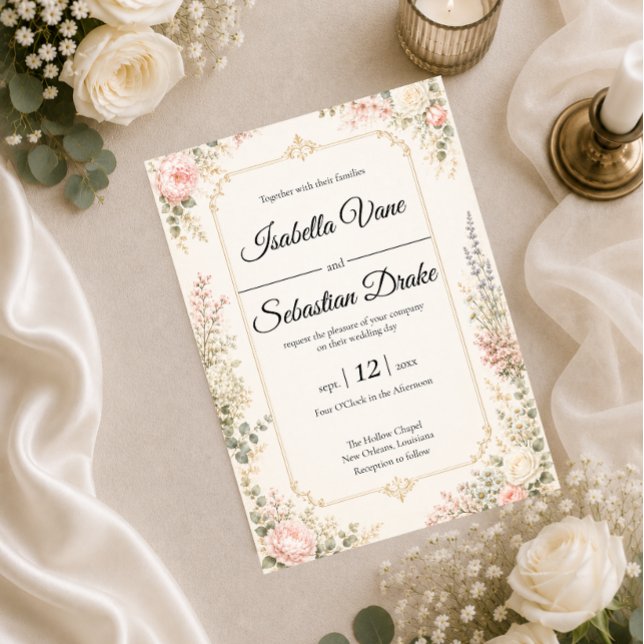 Convite Casamento Floral Elegante (Criador carregado)
