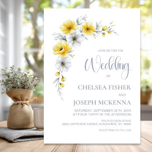 Convite Casamento Floral Elegante Amarelo e Branco