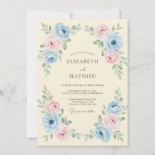 Convite Casamento Floral Elegante Azul Céu