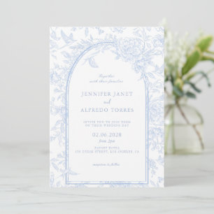 Convite Casamento Floral Elegante Azul Claro