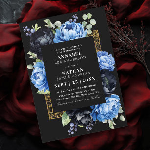 Convite Casamento Floral Elegante Azul e Negro