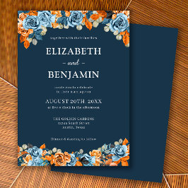 Convite Casamento Floral Elegante Azul Ferrugem Terracota 