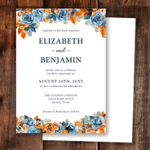 Casamento Floral Elegante Azul Ferrugem Terracota 