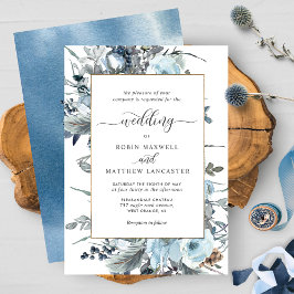 Convite Casamento Floral Elegante Azul, Marinho e Branco