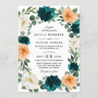 Casamento Floral Elegante Azul-Turquesa-Laranja