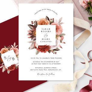 Convite Casamento Floral Elegante, Blush e Rosa