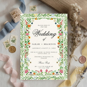 Convite Casamento Floral Elegante Bordadura Botânica Vinta