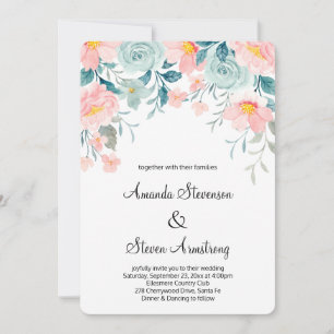 Convite Casamento Floral Elegante Bordadura Rosa e Verde