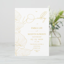 Convite Casamento Floral Elegante Branco e Dourado