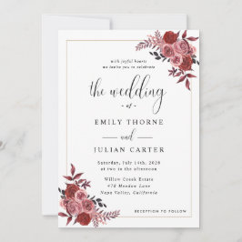 Convite Casamento Floral Elegante com Bege e Borgonha