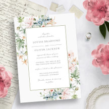 Casamento Floral Elegante com Borda de Aquarela de