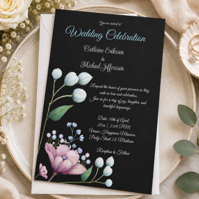 Convite Casamento Floral Elegante com Romance Botânico Sua (Criador carregado)