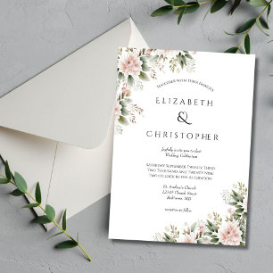 Convite Casamento Floral Elegante com Verde e Rosa Encanta