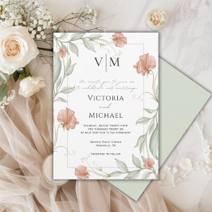 Convite Casamento Floral Elegante com Verdura Linda