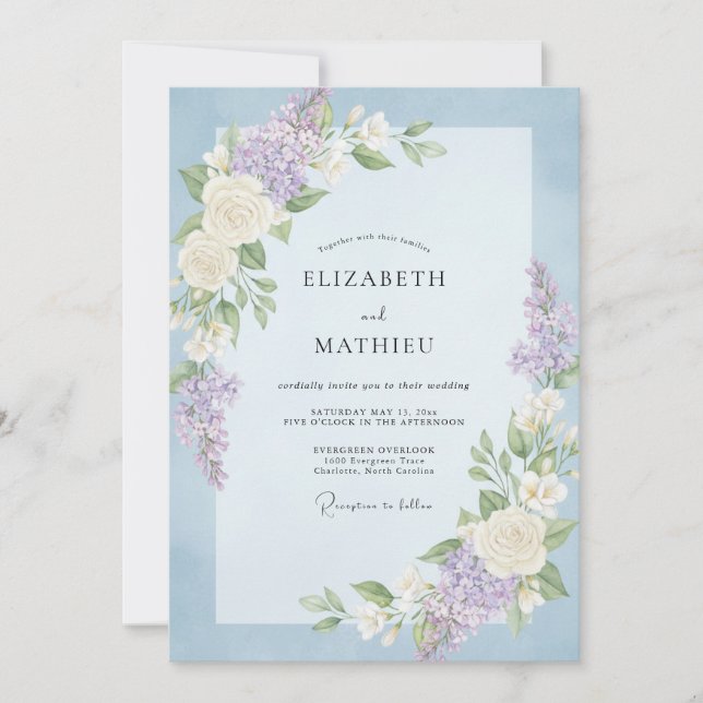 Convite Casamento Floral Elegante com Vinca (Frente)