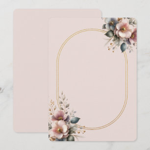 Convite Casamento floral elegante, cor-de-rosa, azul e cre
