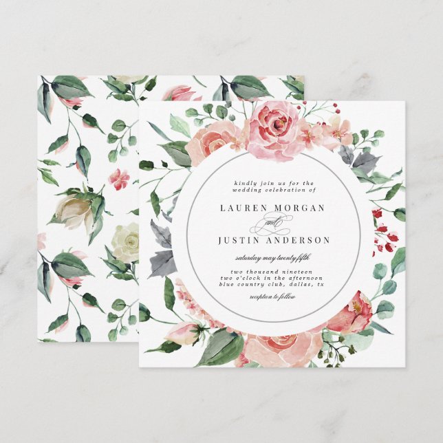 Convite casamento floral elegante da meia-noite (Frente/Verso)