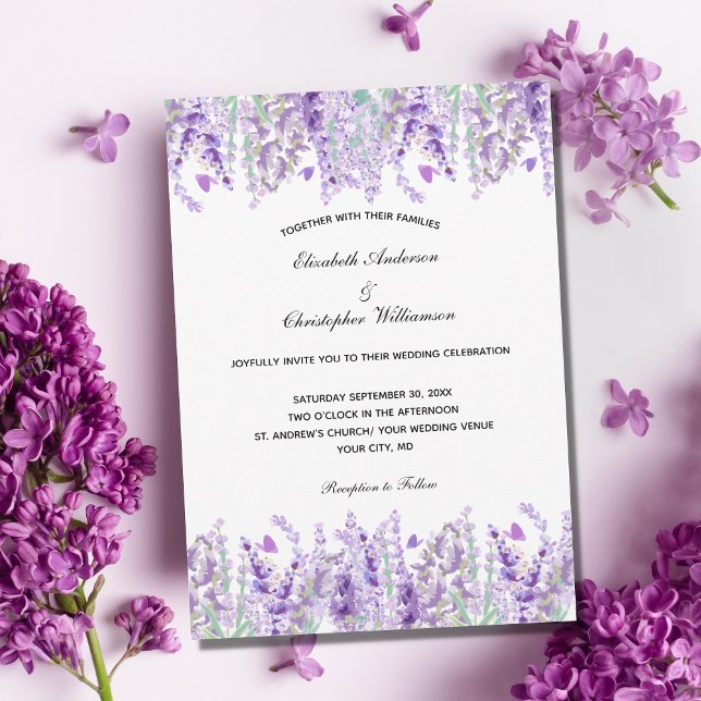 Convite Casamento Floral Elegante de Aquarela lavanda (Criador carregado)