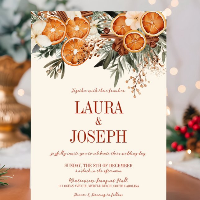 Convite Casamento Floral Elegante De Citrus Citrus (Ivory Orange Citrus Floral Bridal Shower Invitation, Christmas, Fall Autumn, Elegant Modern Wedding)