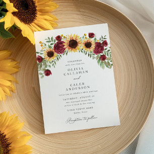 Convite Casamento Floral Elegante de Girassol e Borgonha