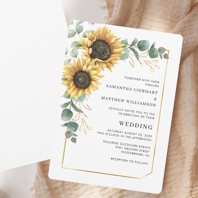 Convite Casamento Floral Elegante De Girassol Moderno (Modern Sunflower Elegant Floral Wedding Invitation)