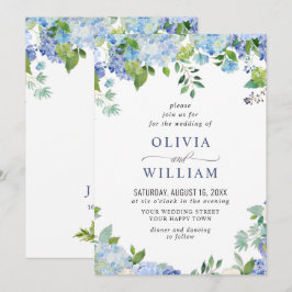 Convite Casamento Floral Elegante de Hortênsia Azul em Aqu