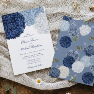 Convite Casamento Floral Elegante de Hortênsia Azul Vintag