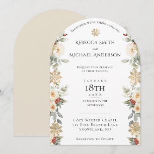 Convite Casamento Floral Elegante de Inverno em Arco