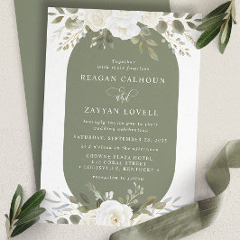 Convite Casamento Floral Elegante De Ivory E Sage