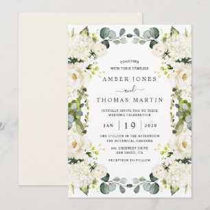 Convite Casamento Floral Elegante de Marfim Branco