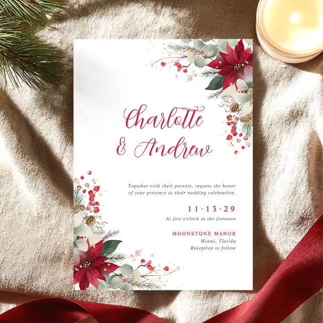 Convite Casamento Floral Elegante de Natal (Criador carregado)