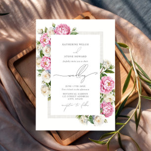 Convite Casamento Floral Elegante de Peões e Rosas