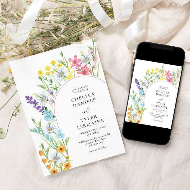 Convite Casamento Floral Elegante Do Arco-Sombra De Flores (wildflower wedding invitations available professionally printed or instant digital download or both!)
