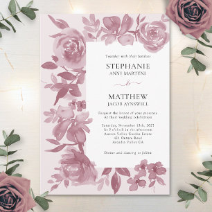Convite Casamento Floral Elegante Dusty Rosa Watercolor