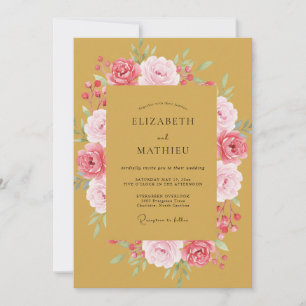 Convite Casamento Floral Elegante em Amarelo Mostarda