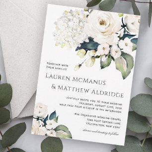 Convite Casamento Floral Elegante em Aquarela Branca