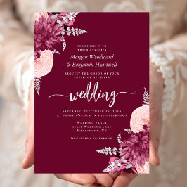 Convite Casamento Floral Elegante em Burgundy e Prata