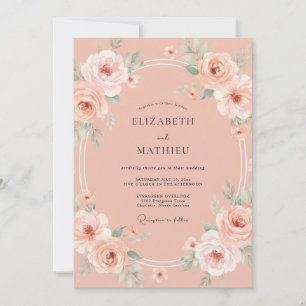 Convite Casamento Floral Elegante em Pêssego