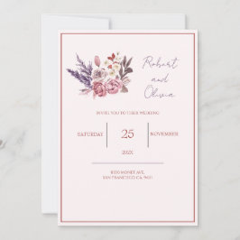 Convite "Casamento Floral Elegante em Rosa e Roxo"