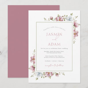 Convite Casamento Floral Elegante em Rosa Poeirento