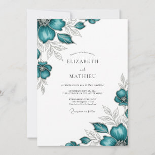 Convite Casamento Floral Elegante em Verde Água
