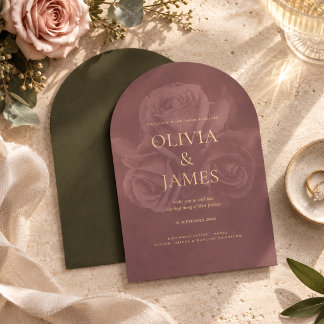Convite Casamento Floral Elegante em Verde Oliva e Mauve 