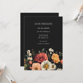 Convite Casamento Floral Elegante Escuro Salve a Data