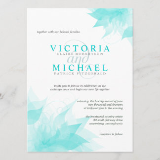 Convite Casamento Floral Elegante Gelo Azul-Teal