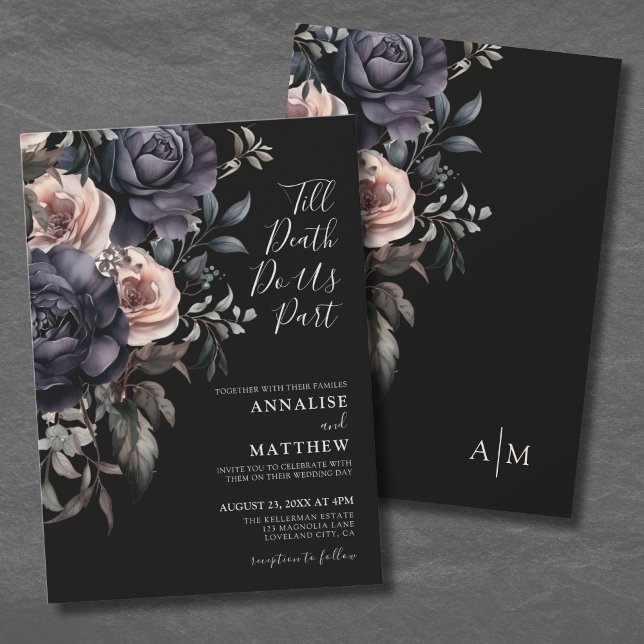 Convite Casamento Floral Elegante Gótico Rosas (Gothic Elegant Roses Floral Wedding Invitation )