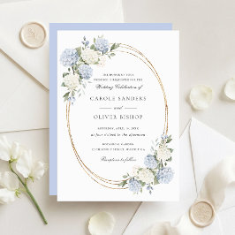 Convite Casamento Floral Elegante Hortênsia Azul Verdura